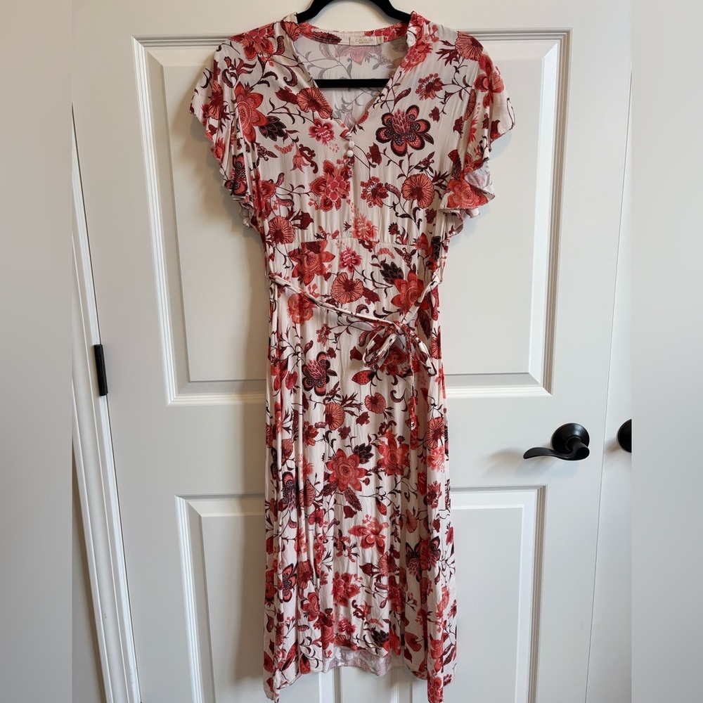 Euromoda Boho Floral Tie Belt Midi/Maxi Dress Reds Size Small made in Italy - Picture 2 of 8